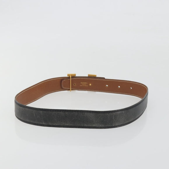 HERMES Constance H Belt Leather 31.9"" Black Gold Auth 194379