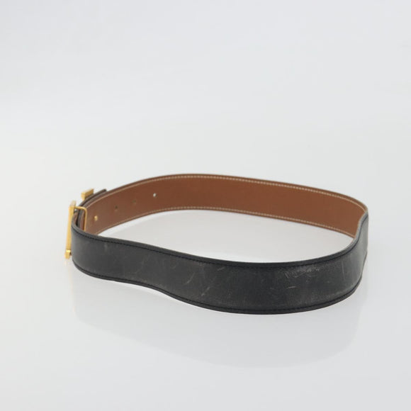 HERMES Constance H Belt Leather 31.9"" Black Gold Auth 194379