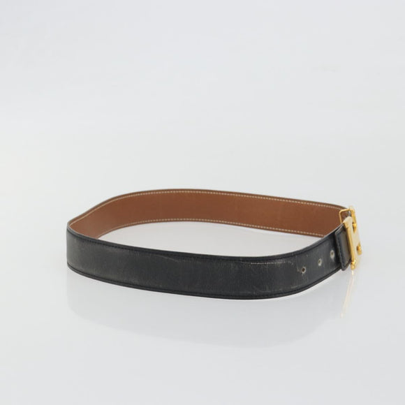 HERMES Constance H Belt Leather 31.9"" Black Gold Auth 194379