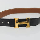 HERMES Constance H Belt Leather 31.9"" Black Gold Auth 194379-5