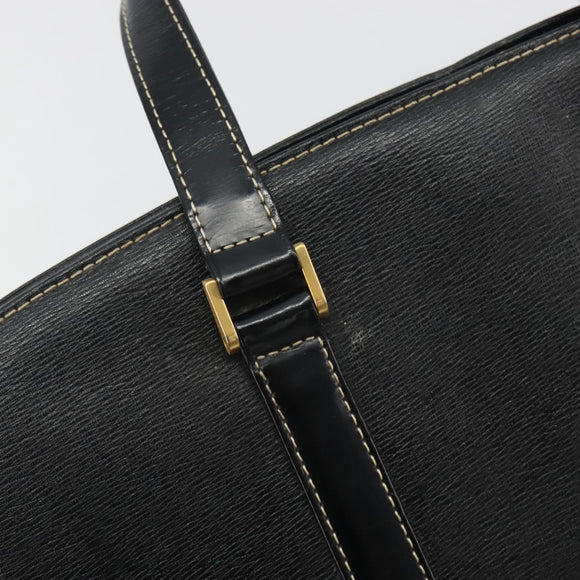 Burberrys Hand Bag Leather Black Gold Auth 194380