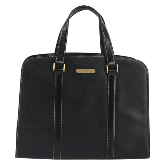 Burberrys Hand Bag Leather Black Gold Auth 194380