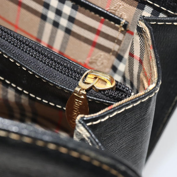 Burberrys Hand Bag Leather Black Gold Auth 194380