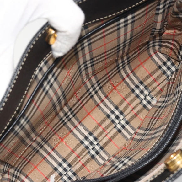 Burberrys Hand Bag Leather Black Gold Auth 194380