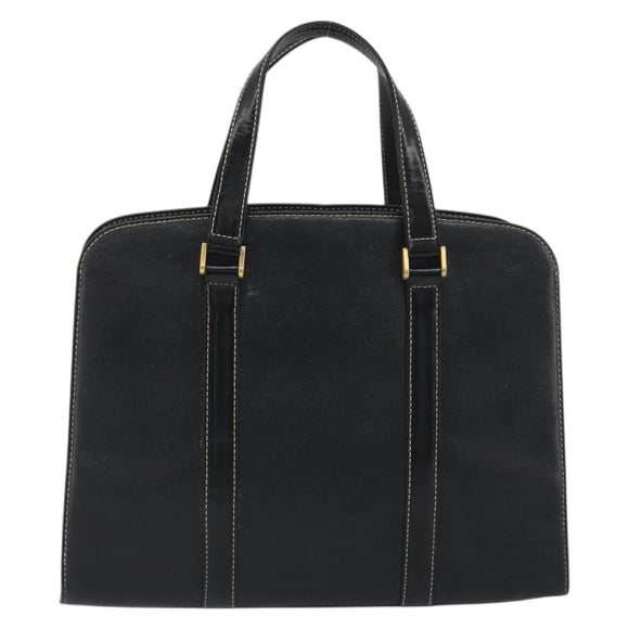 Burberrys Hand Bag Leather Black Gold Auth 194380