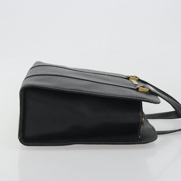 Burberrys Hand Bag Leather Black Gold Auth 194380