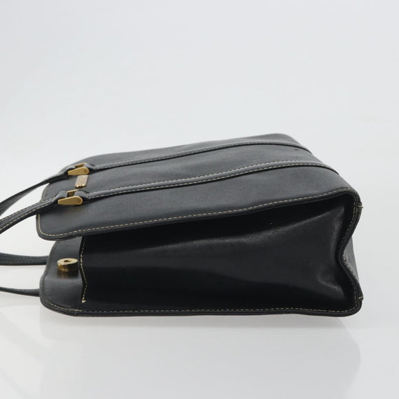 Burberrys Hand Bag Leather Black Gold Auth 194380