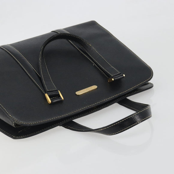 Burberrys Hand Bag Leather Black Gold Auth 194380