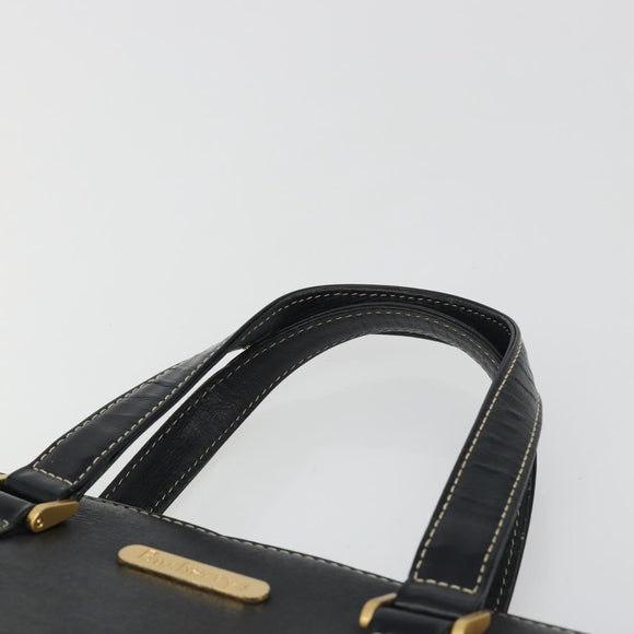 Burberrys Hand Bag Leather Black Gold Auth 194380
