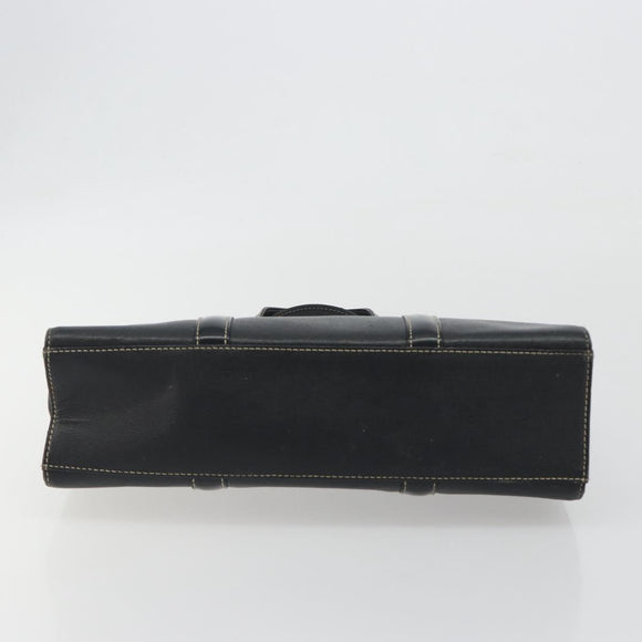 Burberrys Hand Bag Leather Black Gold Auth 194380
