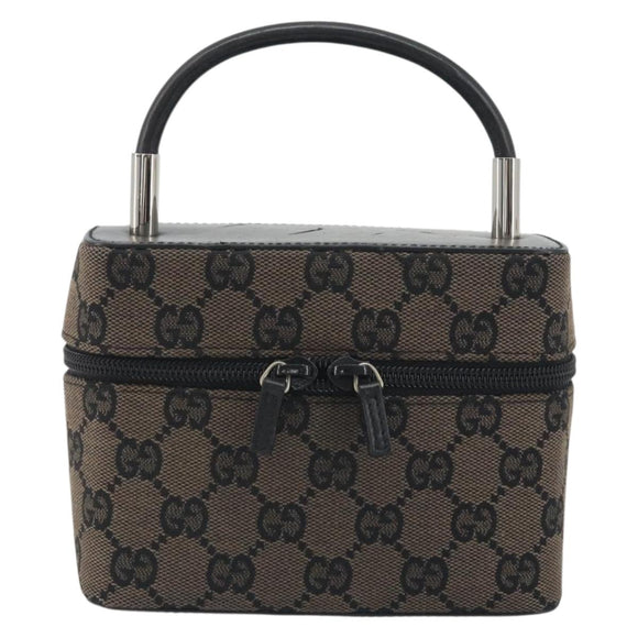 GUCCI GG Canvas Vanity Hand Bag Black Silver 039 1051 Auth 194389A