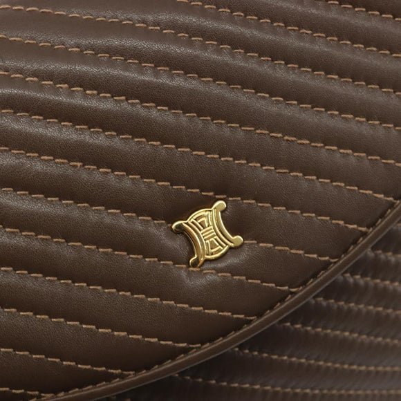 CELINE Shoulder Bag Leather Brown Gold Auth 194395A