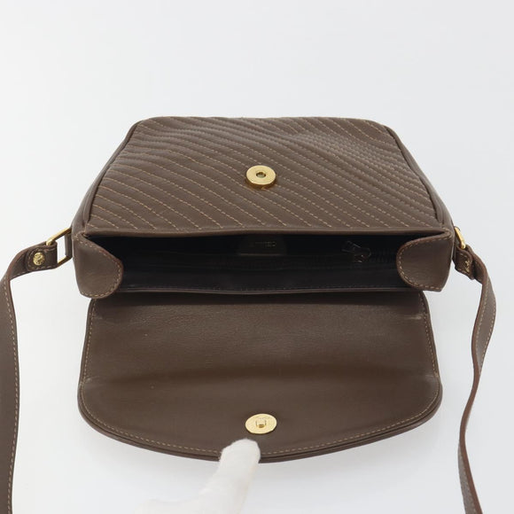 CELINE Shoulder Bag Leather Brown Gold Auth 194395A