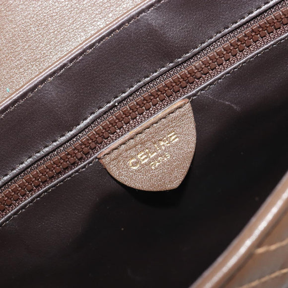 CELINE Shoulder Bag Leather Brown Gold Auth 194395A
