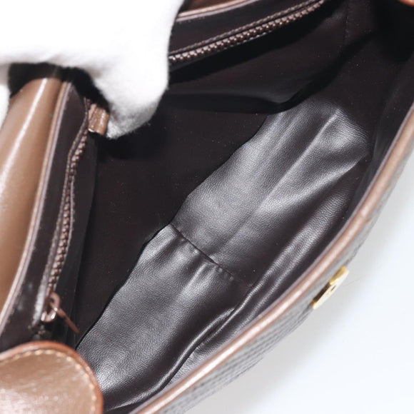 CELINE Shoulder Bag Leather Brown Gold Auth 194395A
