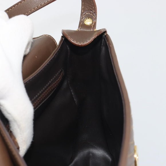 CELINE Shoulder Bag Leather Brown Gold Auth 194395A
