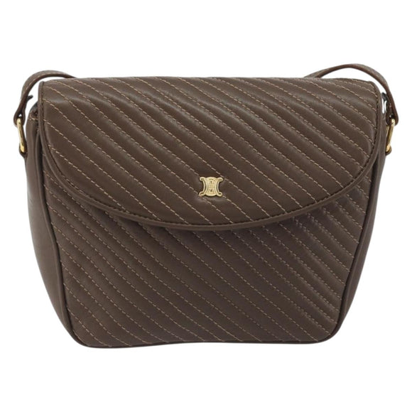 CELINE Shoulder Bag Leather Brown Gold Auth 194395A