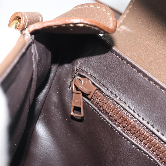 CELINE Shoulder Bag Leather Brown Gold Auth 194395A