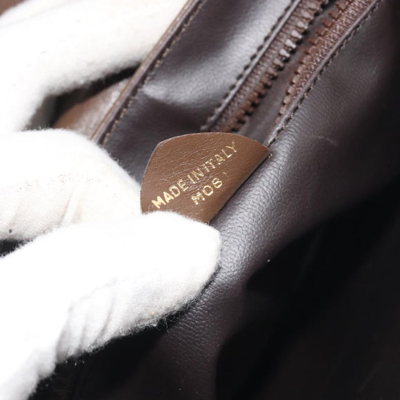 CELINE Shoulder Bag Leather Brown Gold Auth 194395A