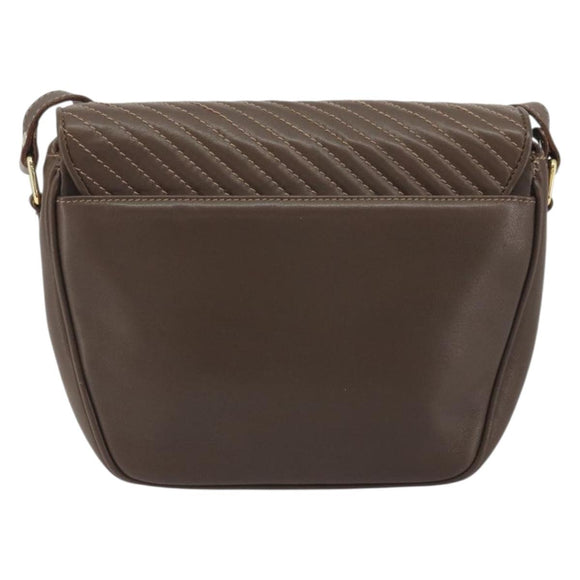CELINE Shoulder Bag Leather Brown Gold Auth 194395A