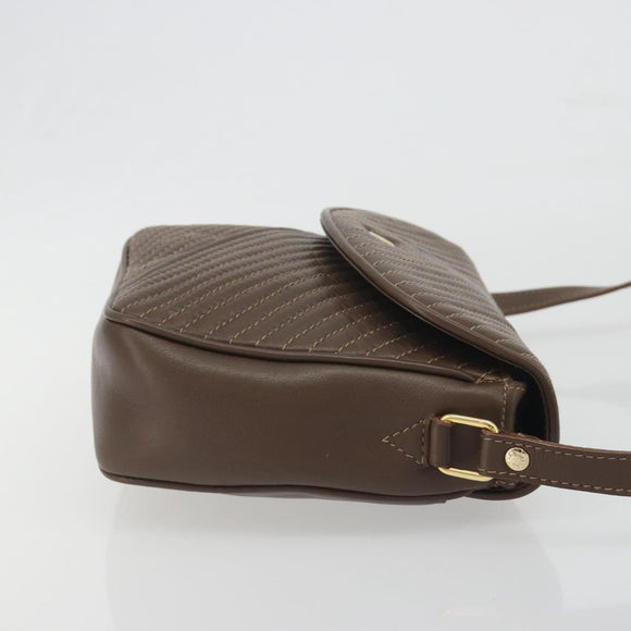 CELINE Shoulder Bag Leather Brown Gold Auth 194395A