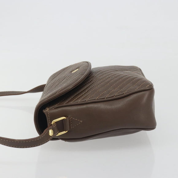 CELINE Shoulder Bag Leather Brown Gold Auth 194395A