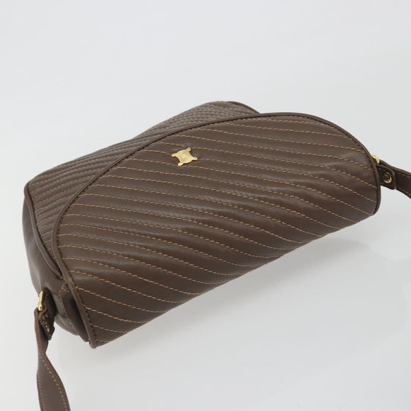 CELINE Shoulder Bag Leather Brown Gold Auth 194395A