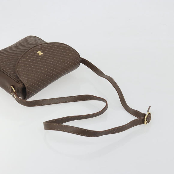 CELINE Shoulder Bag Leather Brown Gold Auth 194395A