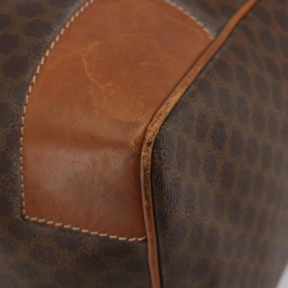CELINE Macadam Canvas Boston Bag PVC Leather Brown Gold Auth 194398