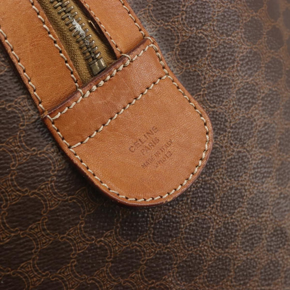 CELINE Macadam Canvas Boston Bag PVC Leather Brown Gold Auth 194398