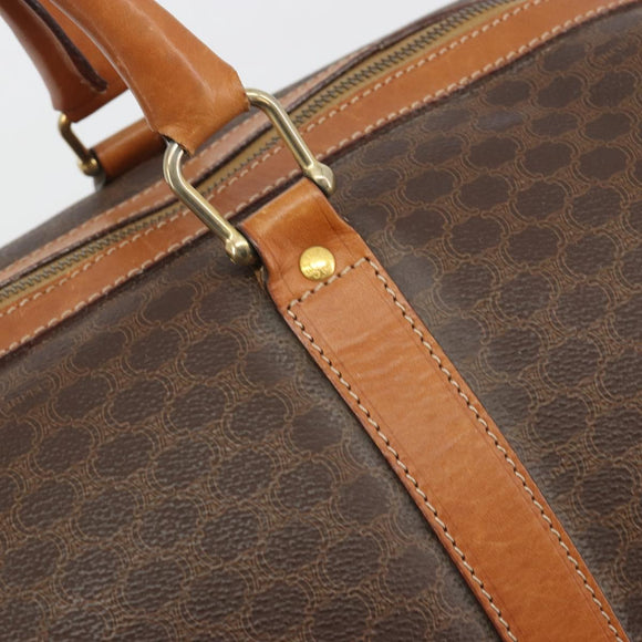 CELINE Macadam Canvas Boston Bag PVC Leather Brown Gold Auth 194398