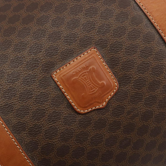 CELINE Macadam Canvas Boston Bag PVC Leather Brown Gold Auth 194398