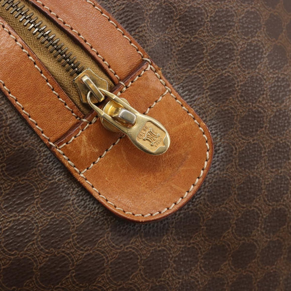 CELINE Macadam Canvas Boston Bag PVC Leather Brown Gold Auth 194398