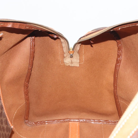 CELINE Macadam Canvas Boston Bag PVC Leather Brown Gold Auth 194398