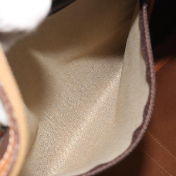 CELINE Macadam Canvas Boston Bag PVC Leather Brown Gold Auth 194398