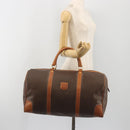 CELINE Macadam Canvas Boston Bag PVC Leather Brown Gold Auth 194398-25