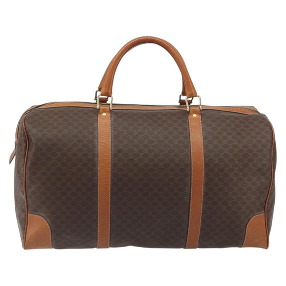 CELINE Macadam Canvas Boston Bag PVC Leather Brown Gold Auth 194398