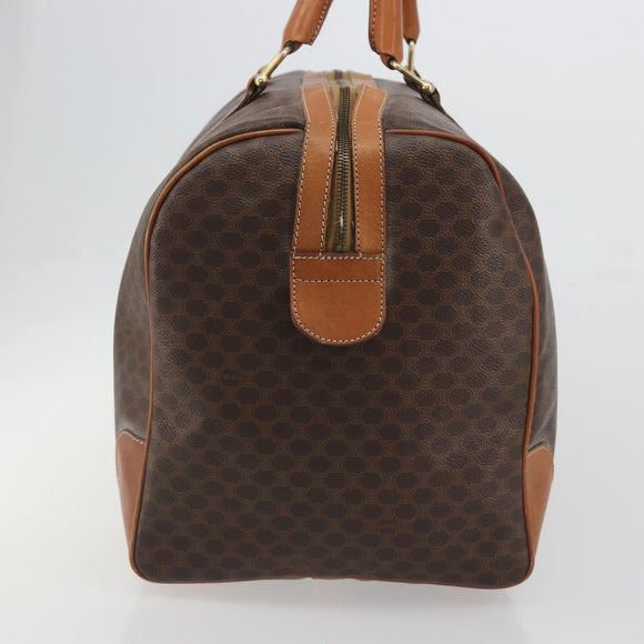 CELINE Macadam Canvas Boston Bag PVC Leather Brown Gold Auth 194398