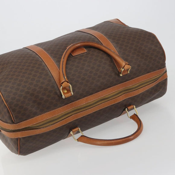 CELINE Macadam Canvas Boston Bag PVC Leather Brown Gold Auth 194398