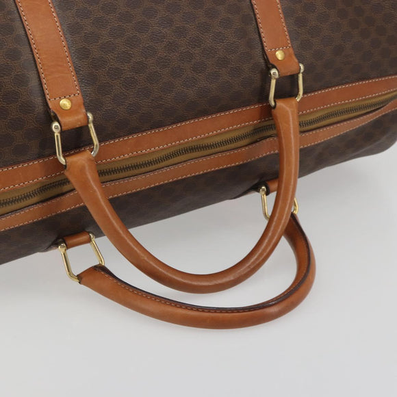 CELINE Macadam Canvas Boston Bag PVC Leather Brown Gold Auth 194398