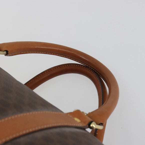 CELINE Macadam Canvas Boston Bag PVC Leather Brown Gold Auth 194398