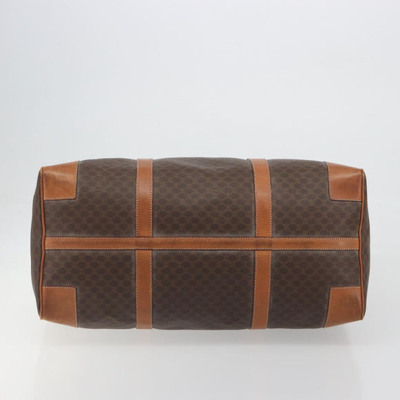 CELINE Macadam Canvas Boston Bag PVC Leather Brown Gold Auth 194398