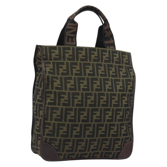 FENDI Zucca Canvas Hand Bag Brown Black Auth 194401