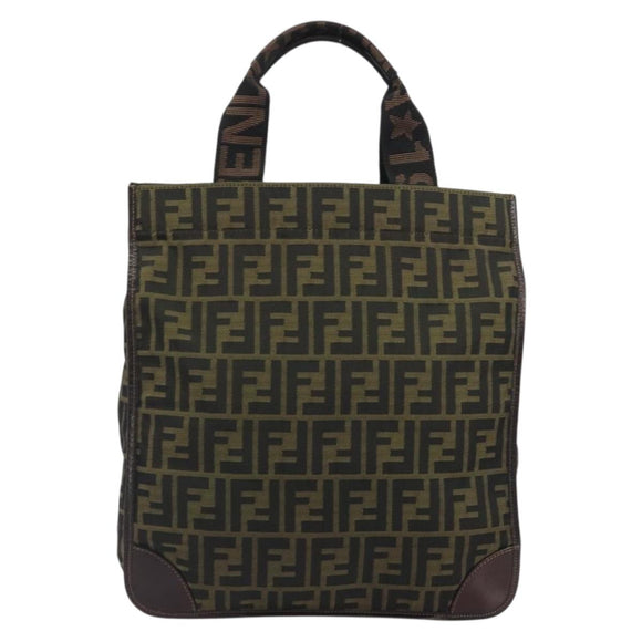 FENDI Zucca Canvas Hand Bag Brown Black Auth 194401