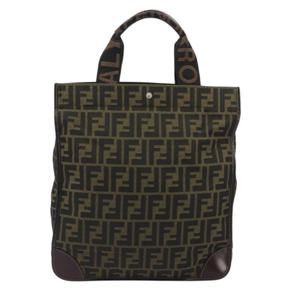 FENDI Zucca Canvas Hand Bag Brown Black Auth 194401