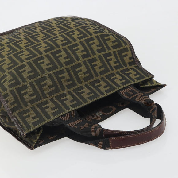 FENDI Zucca Canvas Hand Bag Brown Black Auth 194401