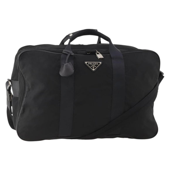 PRADA Boston Bag Nylon 2way Black Silver Auth 194402