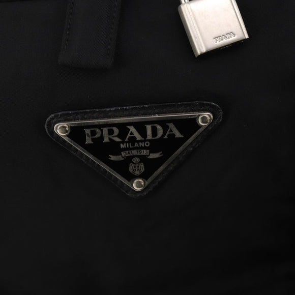 PRADA Boston Bag Nylon 2way Black Silver Auth 194402