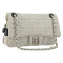 CHANEL Sports Line Choco Bar Chain Bag Cotton Gray Silver CC Auth 194404A-1