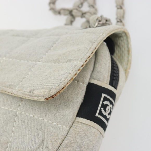 CHANEL Sports Line Choco Bar Chain Bag Cotton Gray Silver CC Auth 194404A